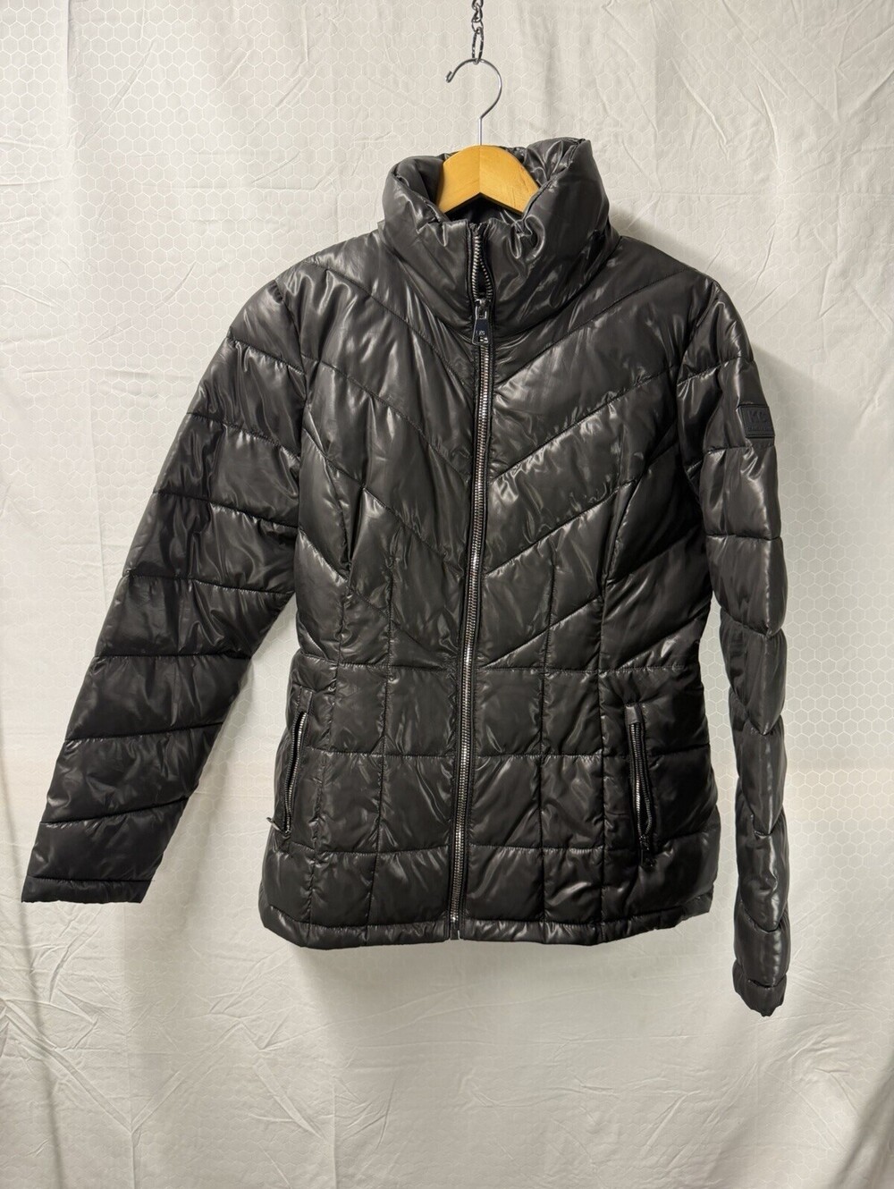 Kenneth Cole Reaction Women's Black Jacket Down Quilted Full Zip Lined Puffer M